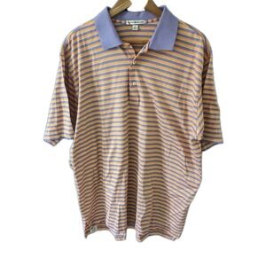 Peter Millar Golf Shirt Men's XLrg Polo Orange and Lavender Stripes Solid Collar